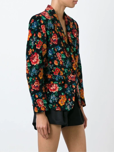 Pre-owned Kenzo 1980's Floral Print Blazer In Black