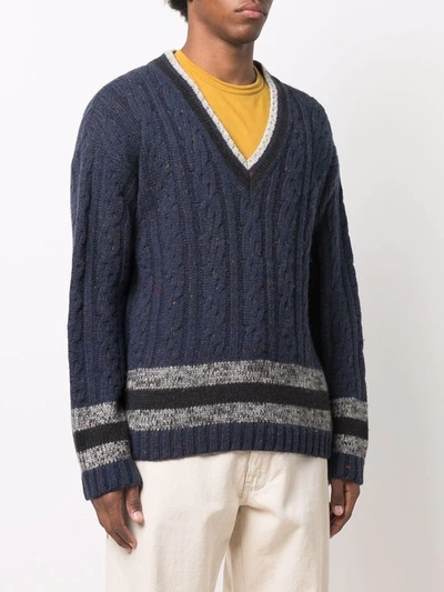 Pre-owned Valentino 2000s Cable Knit Striped Detailing Jumper In Blue