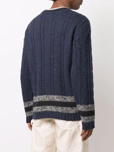 Pre-owned Valentino 2000s Cable Knit Striped Detailing Jumper In Blue