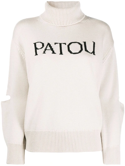 Shop Patou Oversized Cut-out Logo Jumper In Neutrals