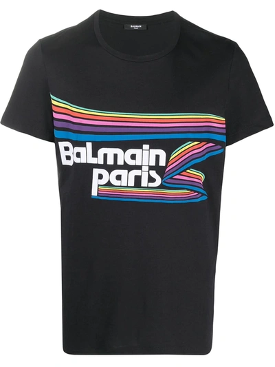 Shop Balmain Flocked Logo T-shirt In Black