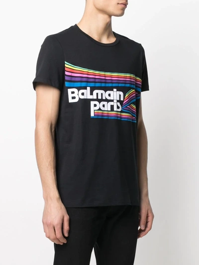 Shop Balmain Flocked Logo T-shirt In Black