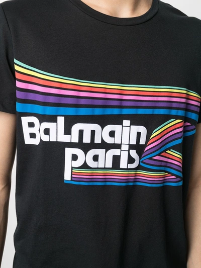 Shop Balmain Flocked Logo T-shirt In Black