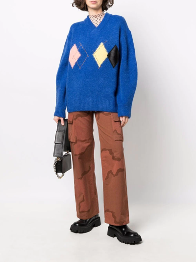 Shop Ader Error Illand Argyle-knit Oversized Jumper In 蓝色