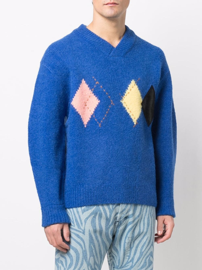 Shop Ader Error Illand Argyle-knit Oversized Jumper In 蓝色