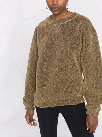 Shop Oseree Lumiere Metallic Round-neck Sweatshirt In Gold