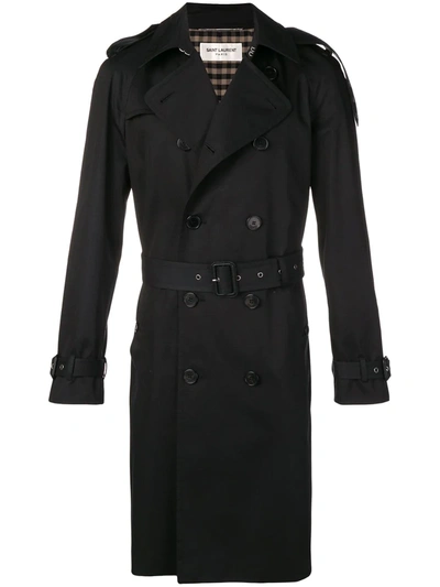 Shop Saint Laurent Classic Trench Coat In Black