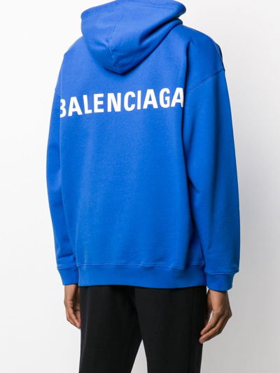 Shop Balenciaga Oversized Logo Print Hoodie In Blue