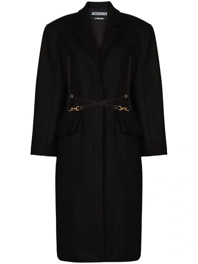 Shop Jacquemus Soco Strap Detail Midi Coat In Black