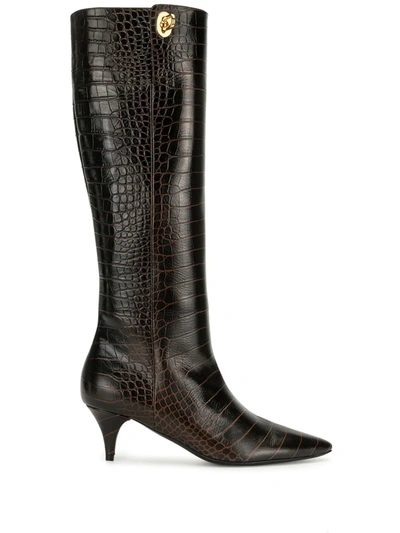 Shop Tom Ford Crocodile Effect Low-heel Boots In Brown