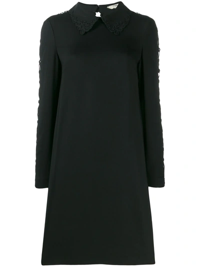 Shop Fendi Lace Sleeve Shirt Dress In Black