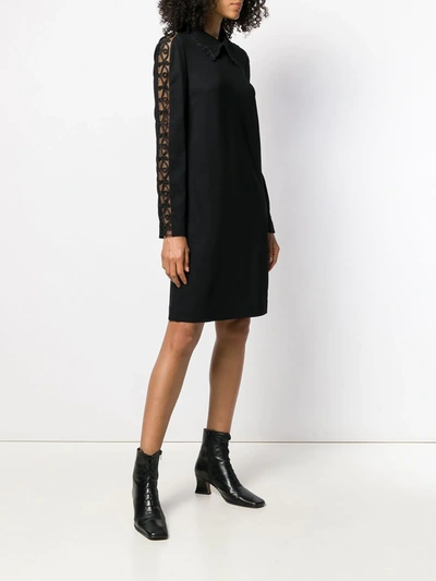 Shop Fendi Lace Sleeve Shirt Dress In Black