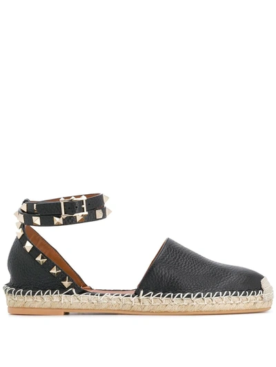 Shop Valentino Rockstud Double Flat Espadrilles In Black