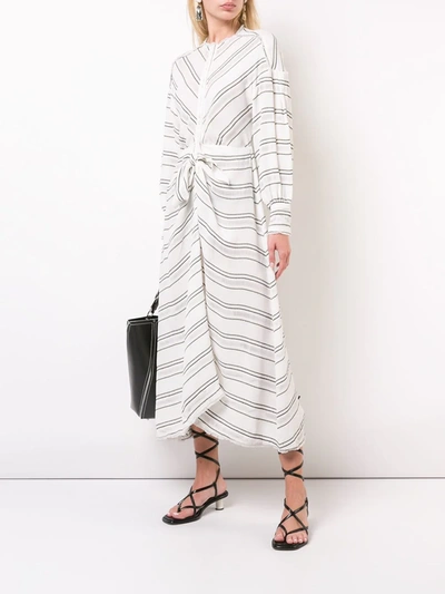 PROENZA SCHOULER 绉纱条纹长袖连衣裙 - 白色