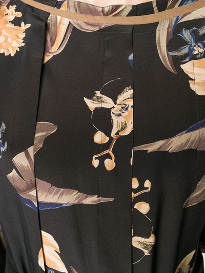 Pre-owned Versace 1980's Box Pleat Floral Blouse In Black