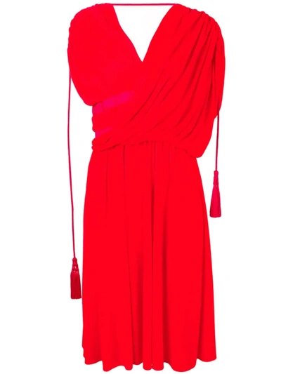 Shop Lanvin Asymmetric Midi Dress In Red