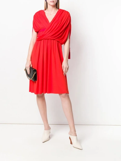 Shop Lanvin Asymmetric Midi Dress In Red
