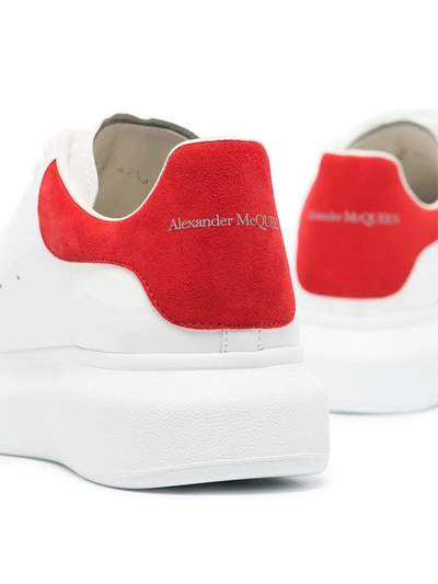 Alexander Mcqueen White Low Top Sneakers With Contrasting Heel With Embossed Logo Lettering In Leather Man In White