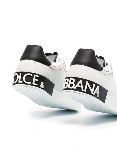 Dolce & Gabbana Portofino Leather Sneakers With Rubberized Logo Shoes In White ,black