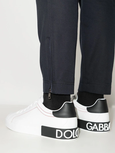 Dolce & Gabbana Portofino Leather Sneakers With Rubberized Logo Shoes In White ,black