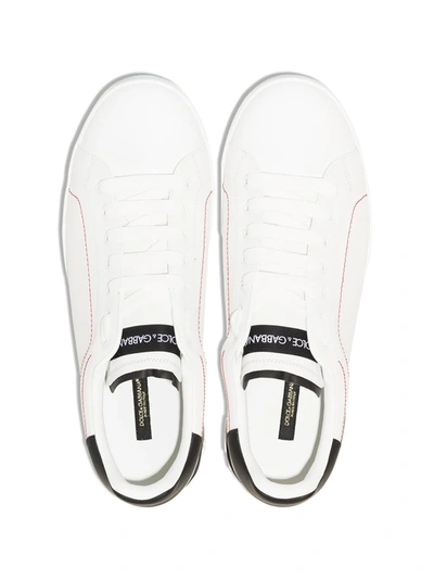 Dolce & Gabbana Portofino Leather Sneakers With Rubberized Logo Shoes In White ,black