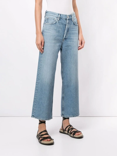 Shop Agolde High-rise Cropped Wide-leg Trousers In Blue