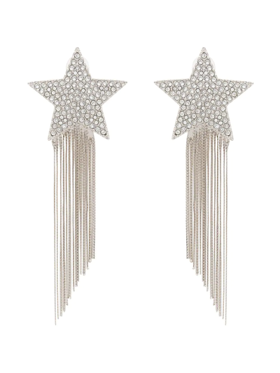Shop Saint Laurent Silver Metallic Shooting Star Tassel Drop Earrings