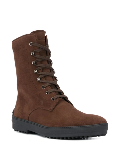 Shop Tod's Suede Lace-up Boots In Brown