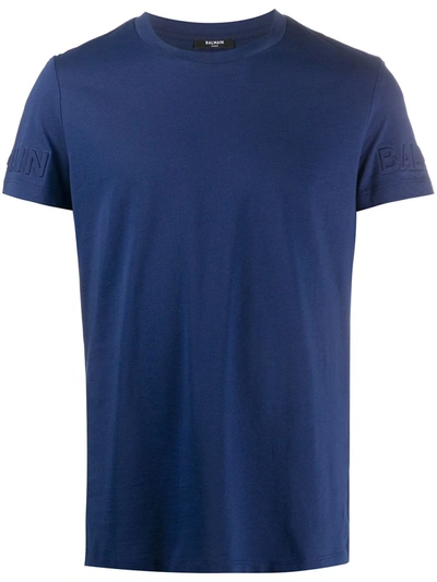 Shop Balmain Embossed Logo T-shirt In Blue