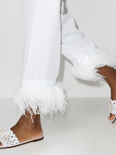 Sleeper Party Ostrich Feather-trim 2-piece Pajama Set In White