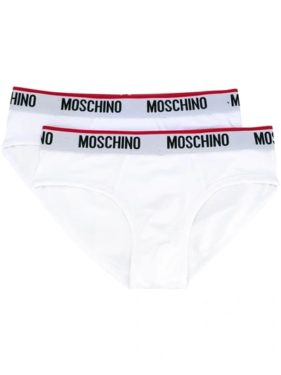 Shop Moschino Two-pack Logo Briefs In White