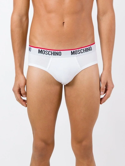 Moschino Logo Waistband Briefs In White