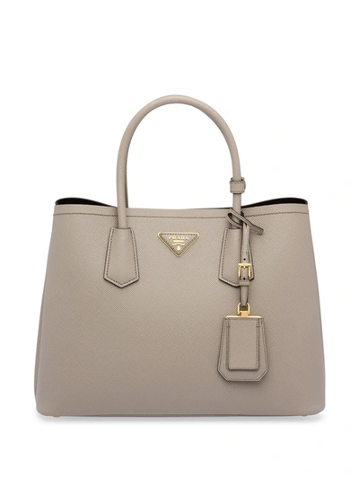 Shop Prada Large Double Tote Bag In Grey