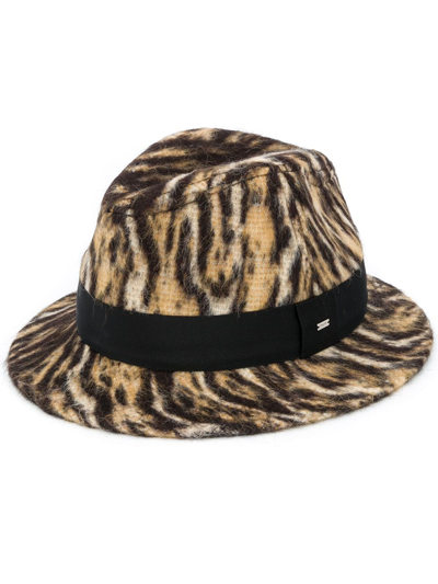 Shop Saint Laurent Ocelot-print Fedora Hat In Neutrals