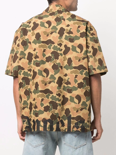 Shop Palm Angels Camouflage-print Short-sleeve Shirt In Brown