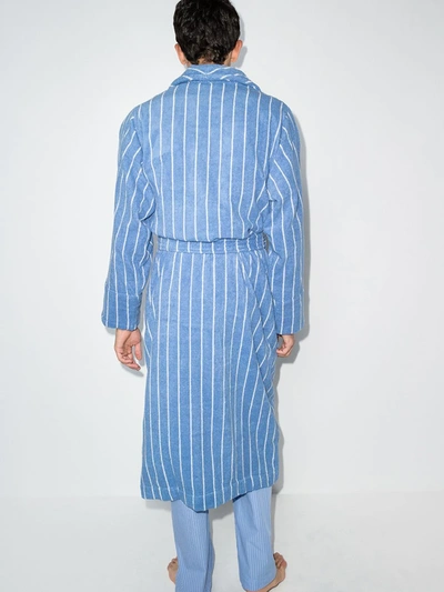 Shop Tekla Striped Cotton Bathrobe In Blue