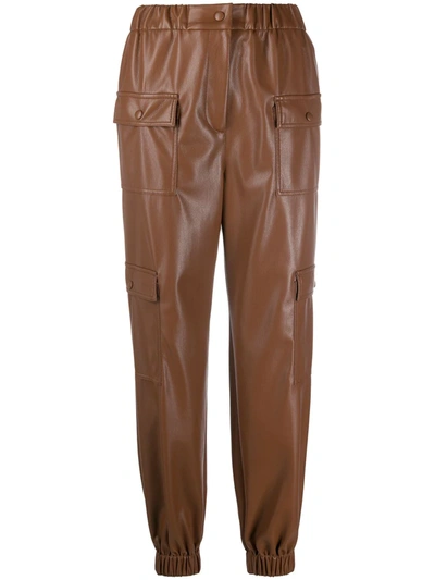 Shop Msgm High-waisted Pocket-detail Trousers In Brown