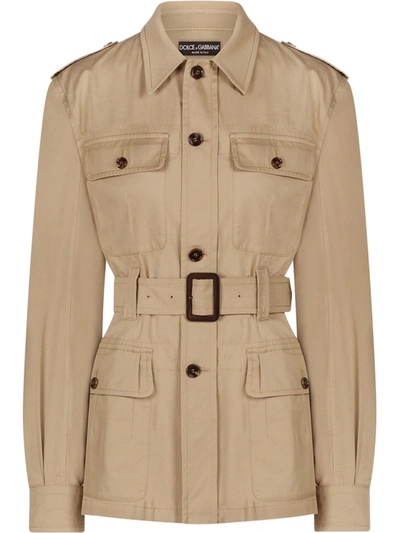 Shop Dolce & Gabbana Belted Button-up Jacket In Neutrals