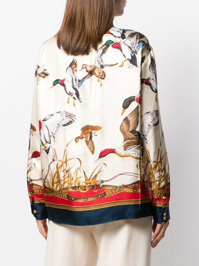 Shop Gucci Flying Duck Print Long-sleeved Shirt In White