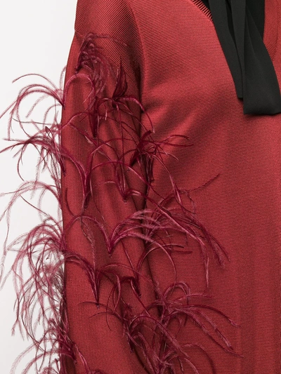 Shop Valentino Ostrich Feather Embellished V-neck Jumper In Red