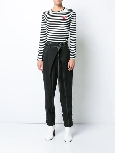 Shop Comme Des Garçons Play Striped Long Sleeved T-shirt In Black ,white