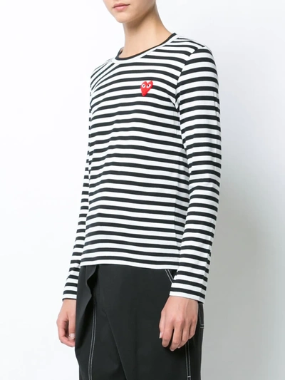 Shop Comme Des Garçons Play Striped Long Sleeved T-shirt In Black ,white