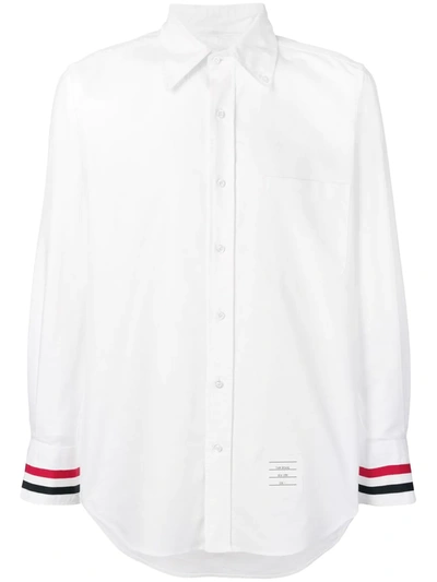 Shop Thom Browne Grosgrain Cuff Oxford Shirt In White