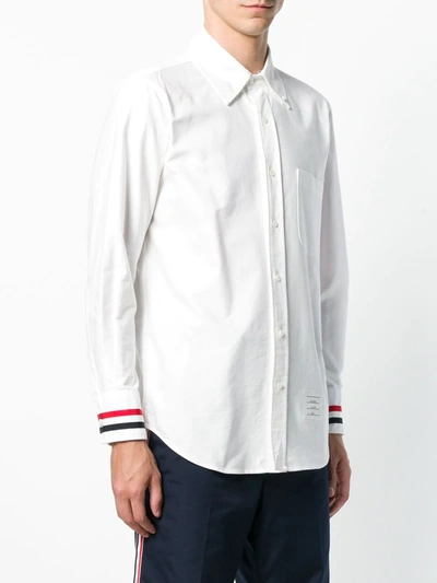 Shop Thom Browne Grosgrain Cuff Oxford Shirt In White