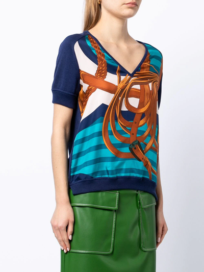 Pre-owned Hermes  Bridle Strap-print Knitted Top In Blue