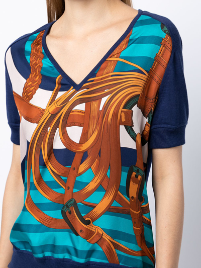 Pre-owned Hermes  Bridle Strap-print Knitted Top In Blue