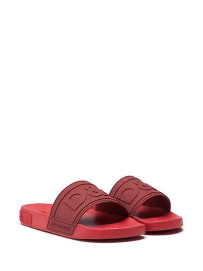 Shop Dolce & Gabbana Logo-embossed Beachwear Slides In Red