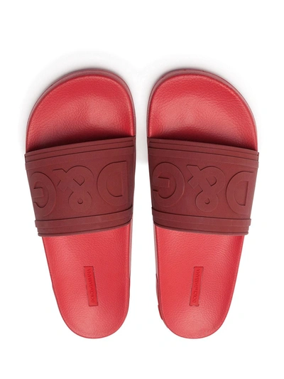 Shop Dolce & Gabbana Logo-embossed Beachwear Slides In Red