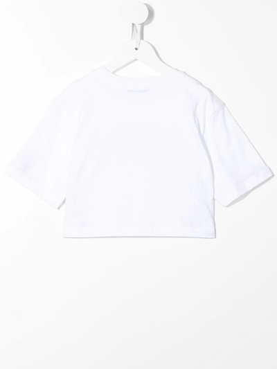 Msgm Cropped Logo-print T-shirt In White