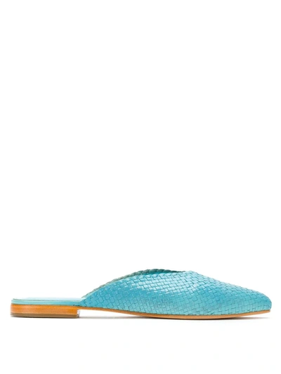 Shop Sarah Chofakian Braided Leather Mules In Blue